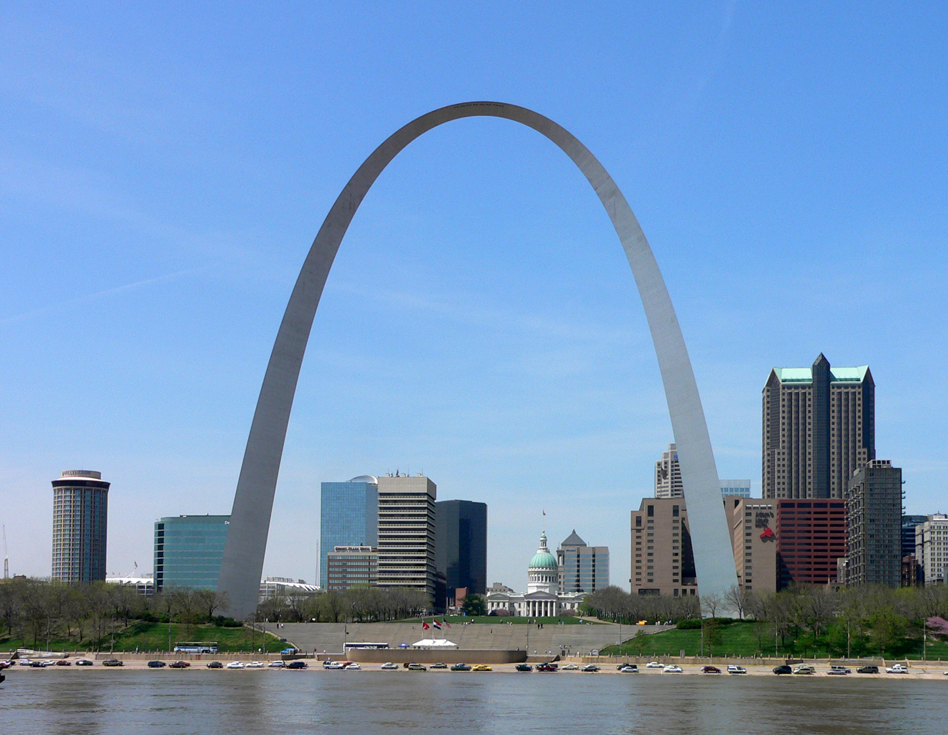 Pencil sketch version  Aerial photo of a close flyby of the Gateway Arch  in downtown St Louis on a sunny bluesky day  St Louis MO Photography  by Dan Robinson