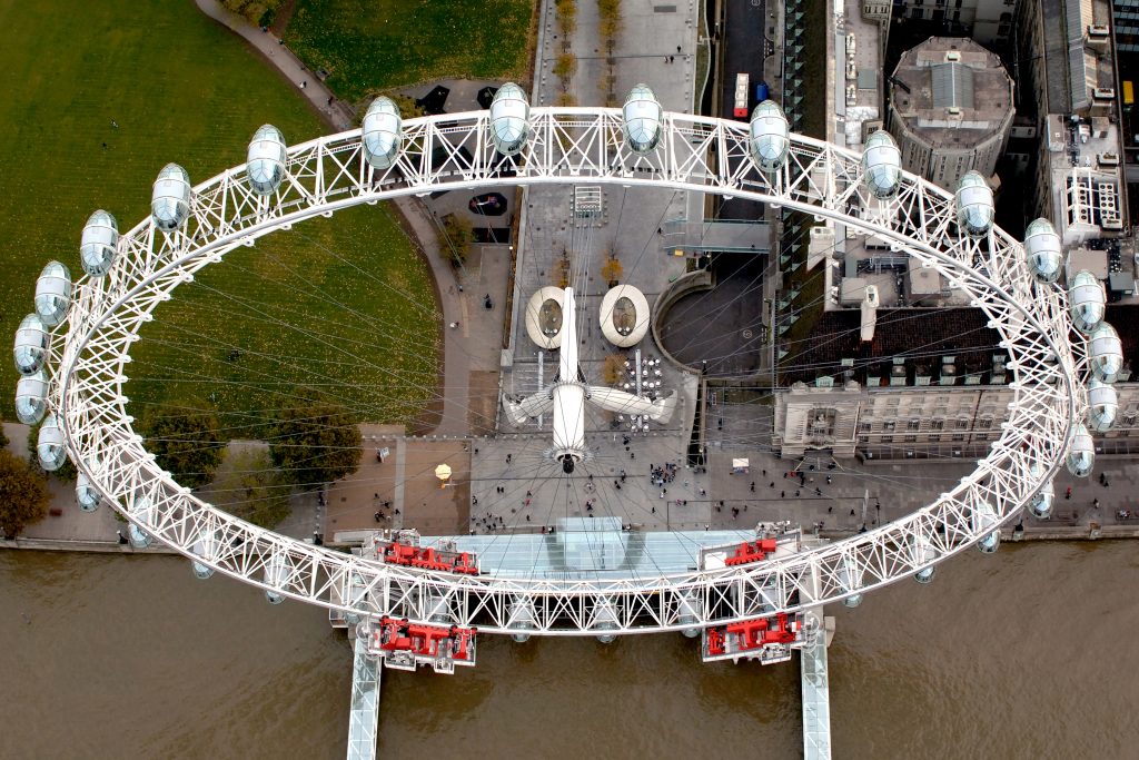 Aerial view of the London Eye.