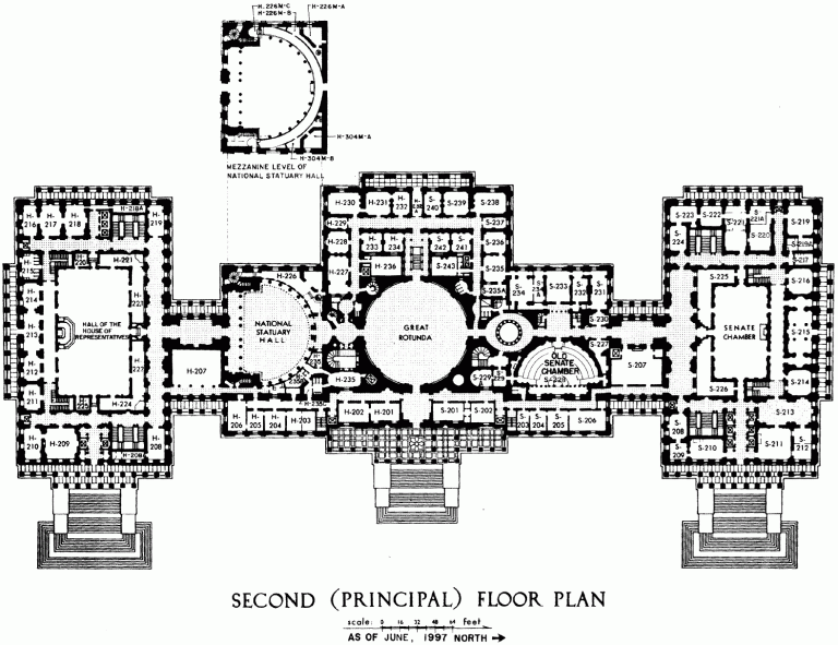 📸 US_Capitol_first_floor_plan_1997_105th-congress - WikiArquitectura